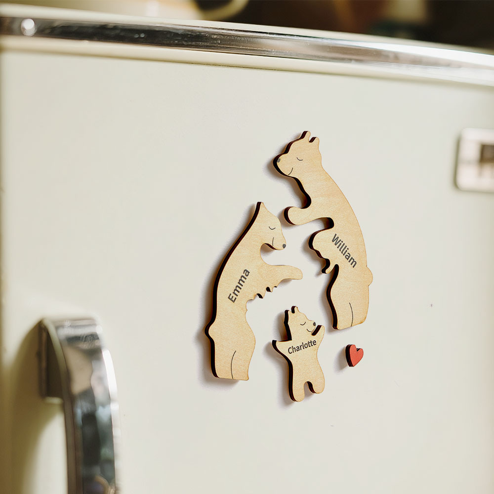 Father's Day Gifts Wooden Bears Puzzle Fridge Fridge Magnets Family Custom Names Puzzle & Fridge Magnets Home Decor Gifts