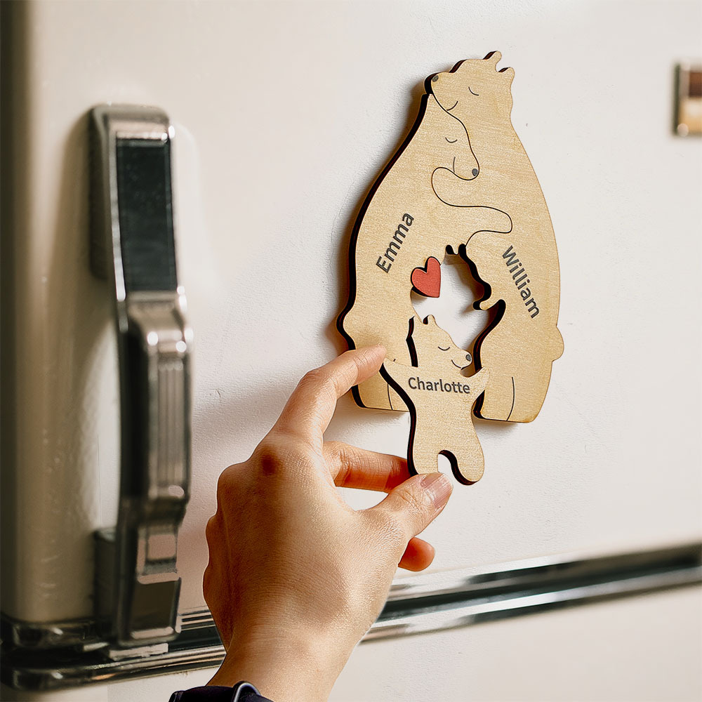 Father's Day Gifts Wooden Bears Puzzle Fridge Fridge Magnets Family Custom Names Puzzle & Fridge Magnets Home Decor Gifts