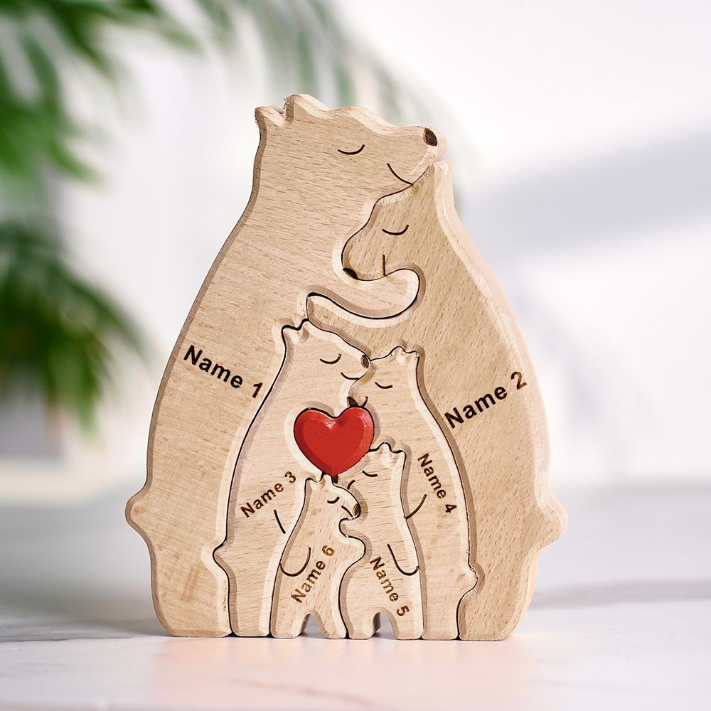 Father's Day Gifts Wooden Bears Puzzle Fridge Fridge Magnets Family Custom Names Puzzle & Fridge Magnets Home Decor Gifts