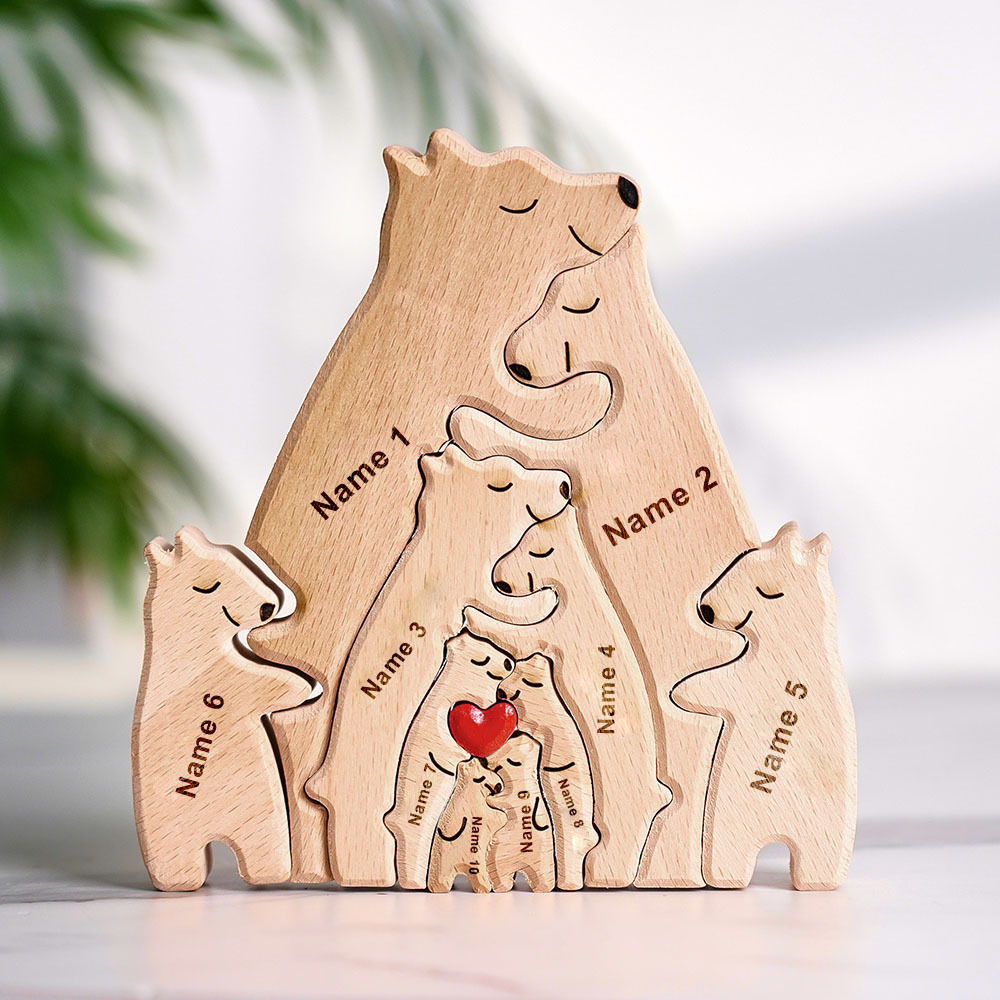 Father's Day Gifts Wooden Bears Puzzle Fridge Fridge Magnets Family Custom Names Puzzle & Fridge Magnets Home Decor Gifts