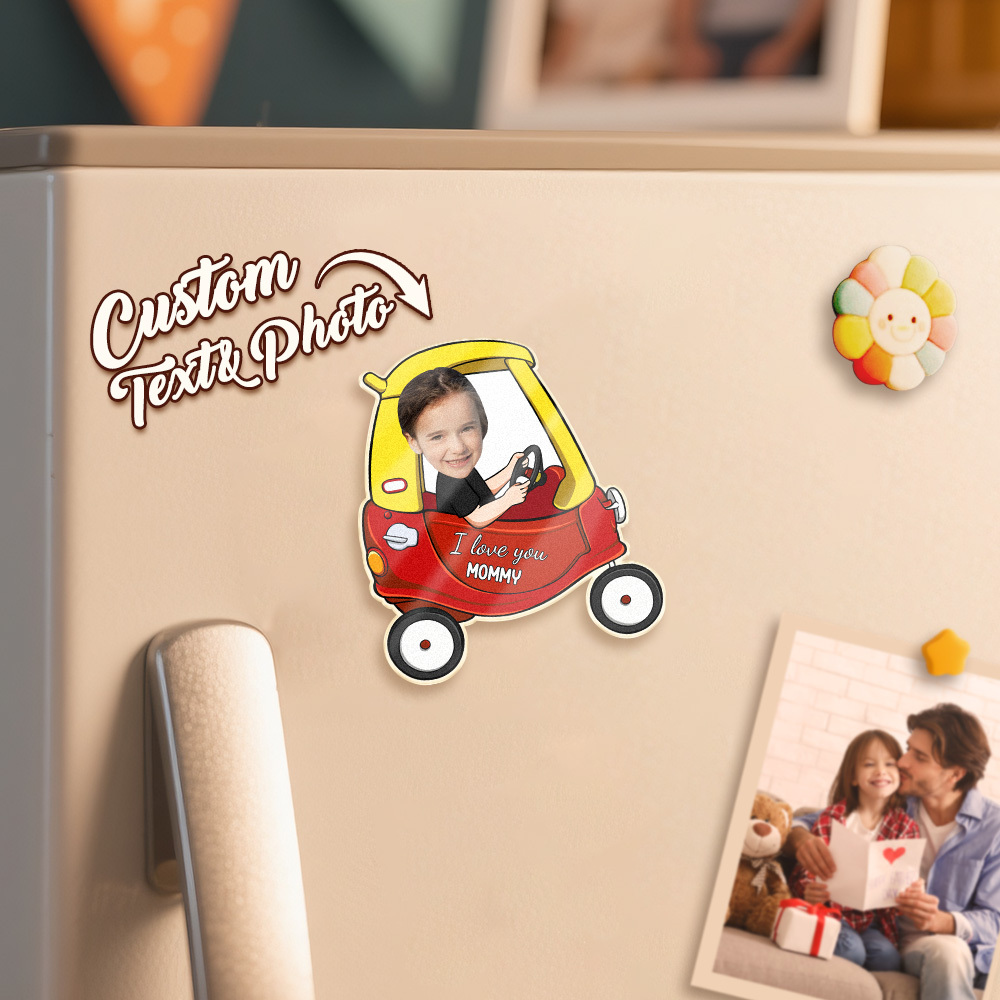 Personalized Mother's Day Gift For Grandma, Custom Baby Face Car Fridge Magnet, Gift For Mommy, Funny Photo Drive Car Magnet