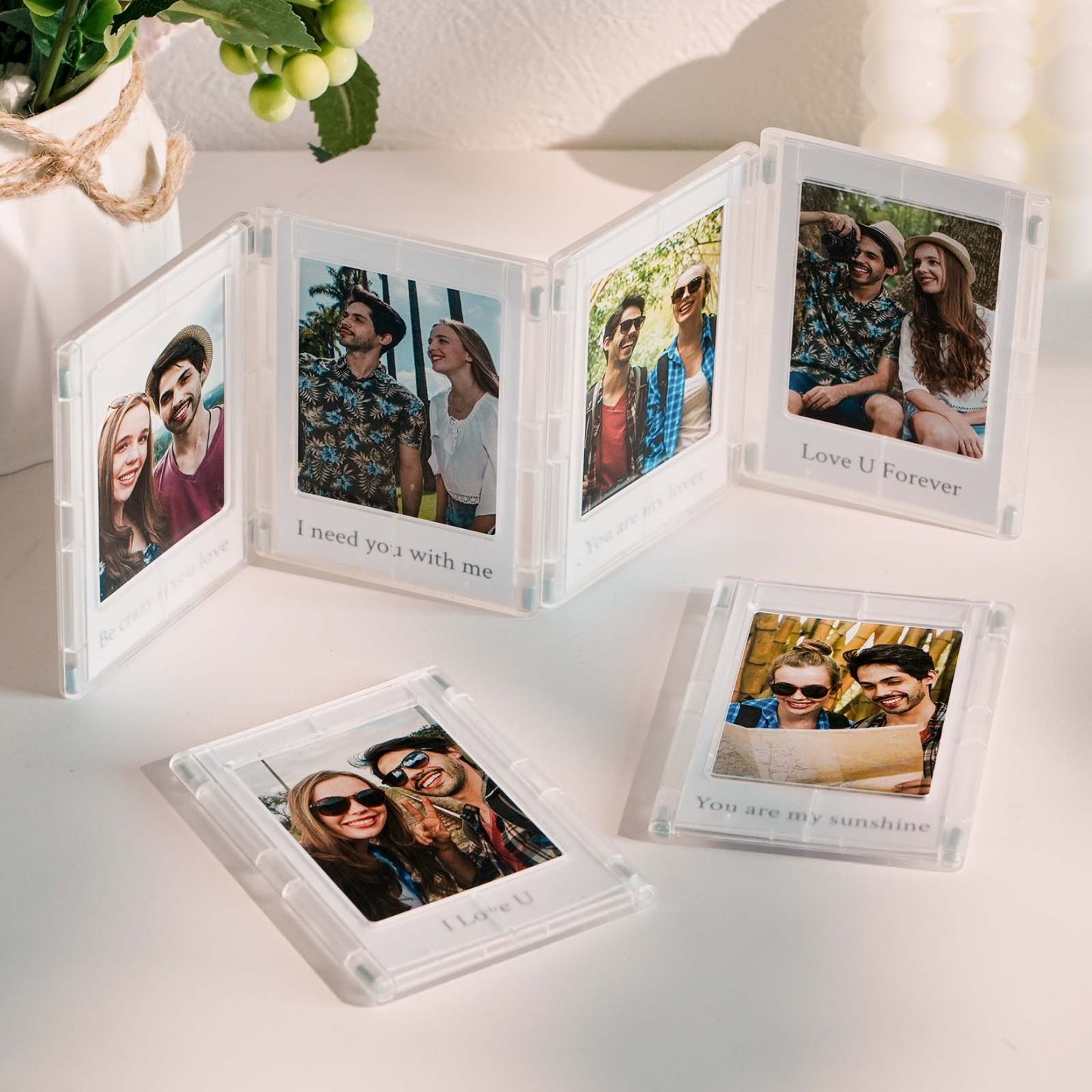 Custom Magnetic Accordion Photo Frame & Fridge Display Personalized Snap-Style Magnetic Photo Holder Versatile Magnetic Photo Frame Set 