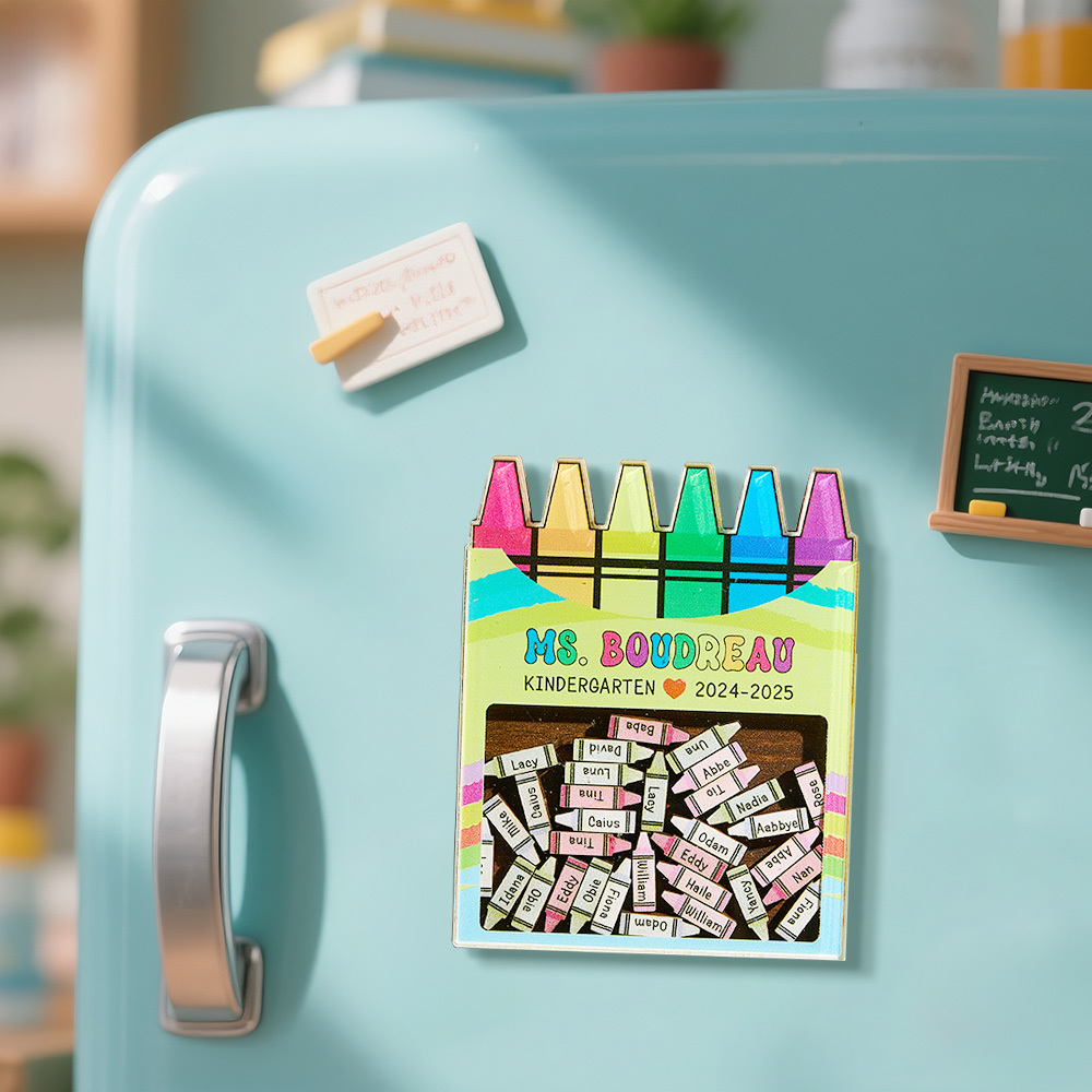 Personalized Teacher Crayon Magnet Custom Class Gift for Teachers End of Year Teacher Appreciation Wooden Crayon Box Name Magnet Class Keepsake