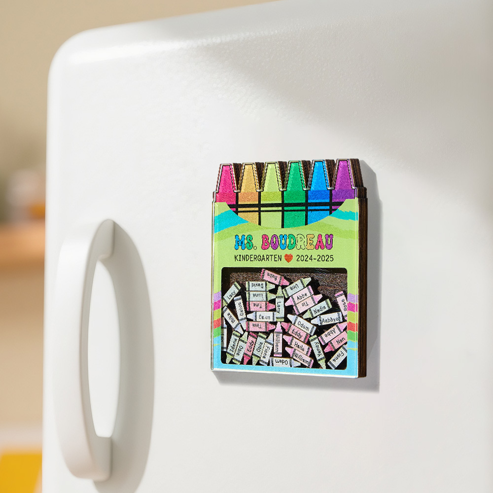 Personalized Teacher Crayon Magnet Custom Class Gift for Teachers End of Year Teacher Appreciation Wooden Crayon Box Name Magnet Class Keepsake