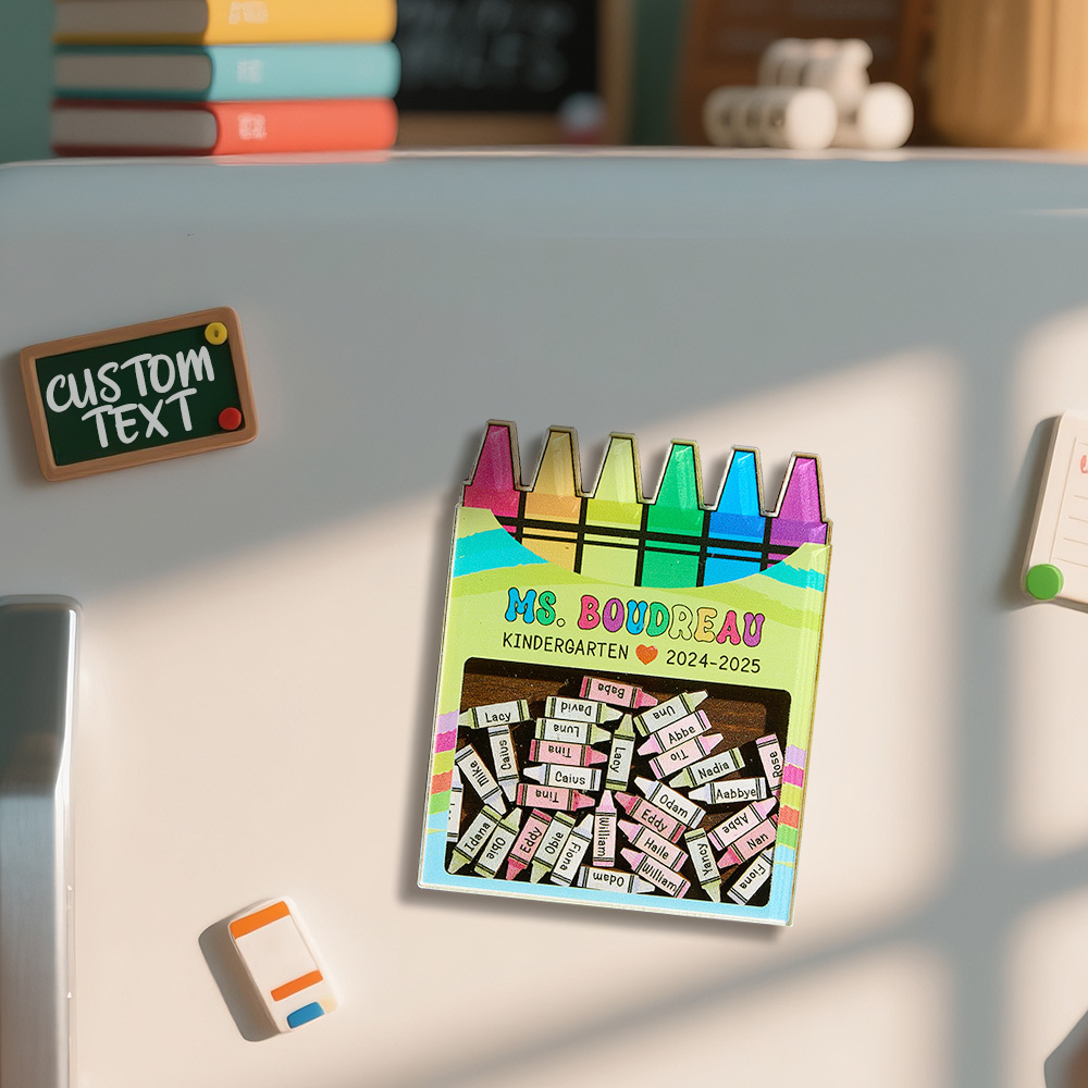 Personalized Teacher Crayon Magnet Custom Class Gift for Teachers End of Year Teacher Appreciation Wooden Crayon Box Name Magnet Class Keepsake
