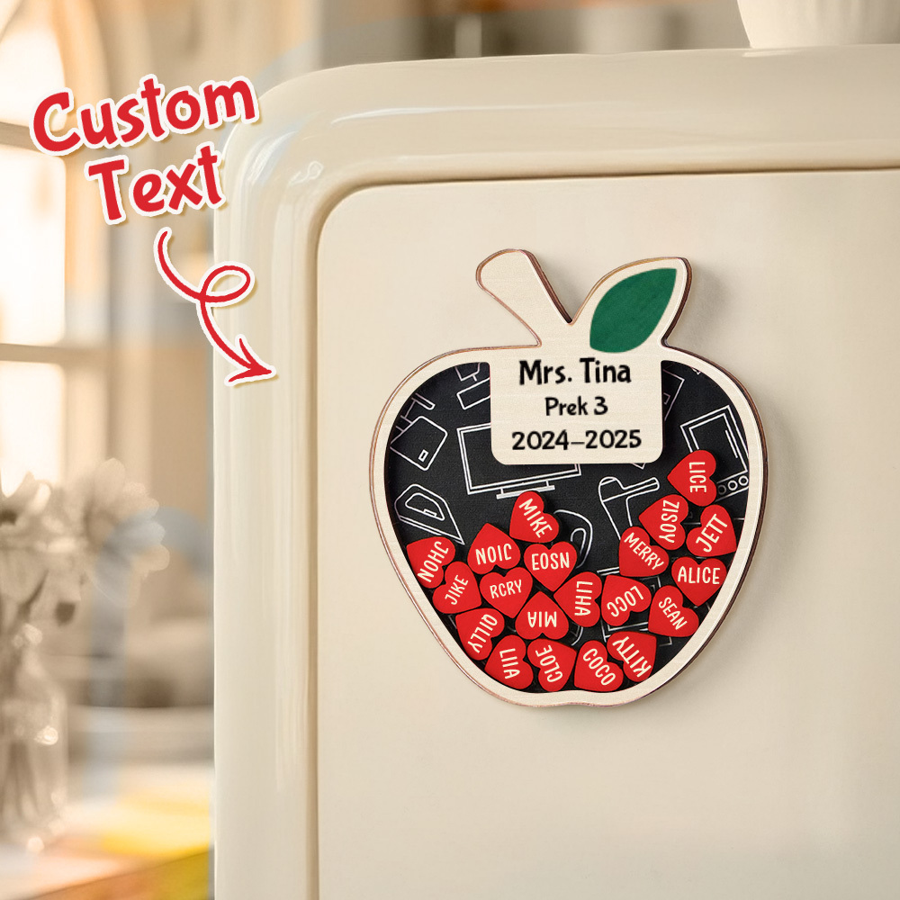 Personalized Teacher Appreciation Apple Magnet - Custom Classroom Thank You Gift with Student Names & School Year