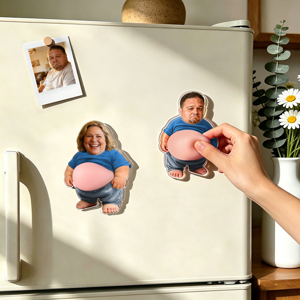 Custom Face Squishy Belly Anti-collision Acrylic Fridge Magnet – Personalized Photo Fridge Magnet with Soft Squeeze Belly, Cute Funny Gift for Couples & Friends