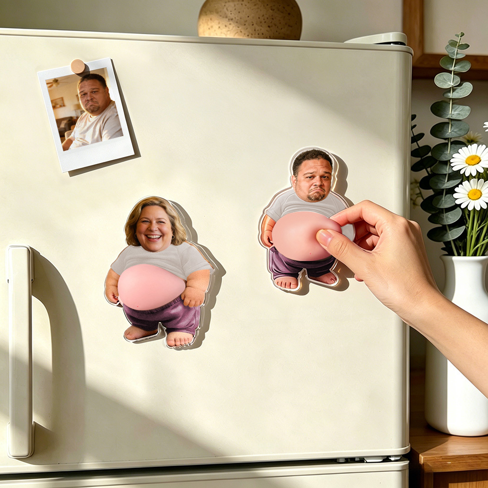Custom Face Squishy Belly Anti-collision Acrylic Fridge Magnet – Personalized Photo Fridge Magnet with Soft Squeeze Belly, Cute Funny Gift for Couples & Friends