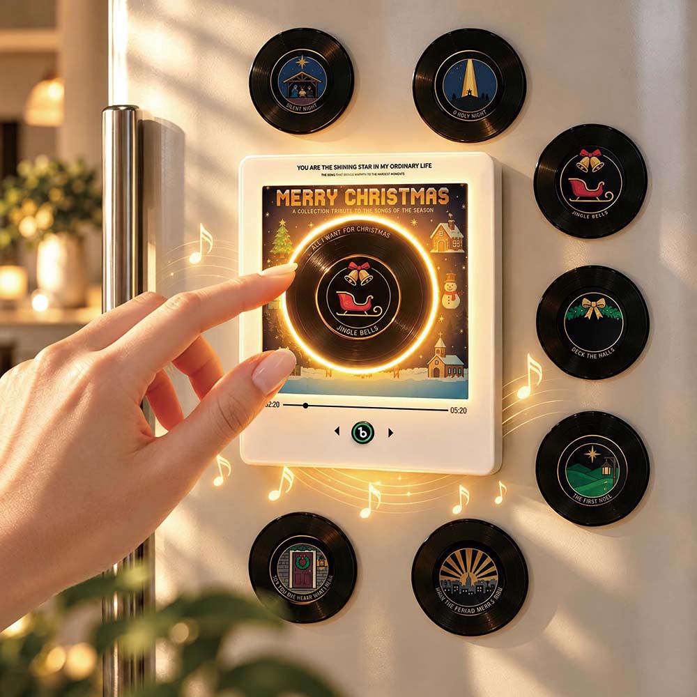 Christmas Pixel Art Vinyl Record Player Refrigerator Magnet Music Player Interactive Christmas Pixel Art Vinyl Record Magnet NFC Music Player