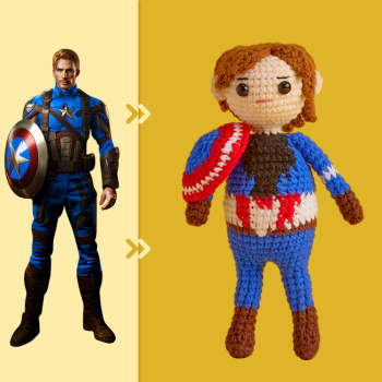 Full Body Customizable 1 Person Custom Crochet Doll Personalized Gifts Handwoven Mini Dolls - Captain America - NameNecklace
