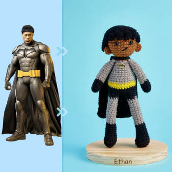 Full Body Customizable 1 Person Custom Crochet Doll Personalized Handwoven Mini Dolls Gifts - Batman - NameNecklace