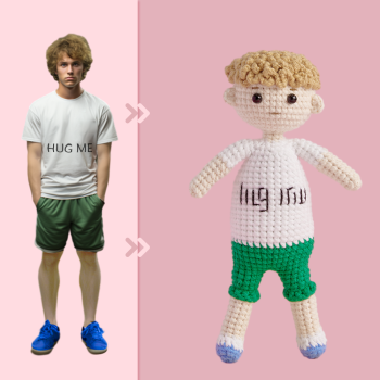 Full Body Customizable 1 Person Custom Crochet Doll Personalized Gifts Handwoven Mini Dolls - Hug Me Boy - NameNecklace