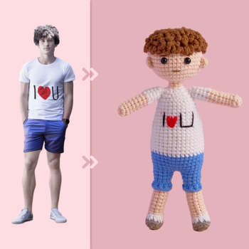 Full Body Customizable 1 Person Custom Crochet Doll Personalized Gifts Handwoven Mini Dolls - I Love U Boy - NameNecklace