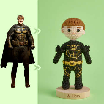 Full Body Customizable 1 Person Custom Crochet Doll Personalized Gifts Handwoven Mini Dolls - Batman - NameNecklace