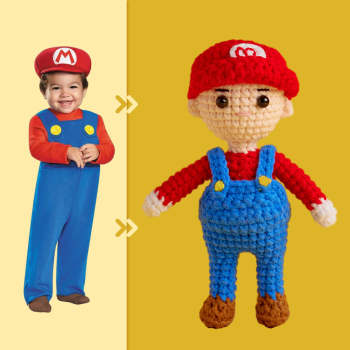 Full Body Customizable 1 Person Custom Crochet Doll Personalized Gifts Handwoven Mini Dolls - Mario - NameNecklace