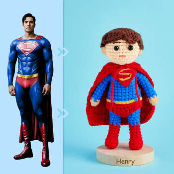 Full Body Customizable 1 Person Custom Crochet Doll Personalized Gifts Handwoven Mini Dolls - Superman - NameNecklace