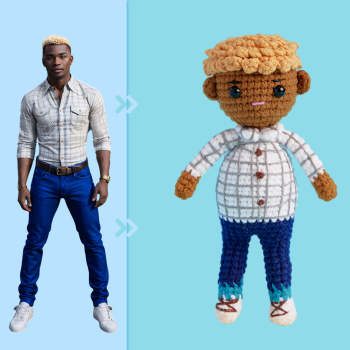 Full Body Customizable 1 Person Custom Crochet Doll Personalized Gifts Handwoven Mini Dolls - Plaid Shirt Boys - NameNecklace