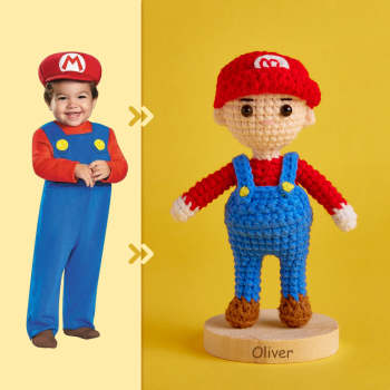 Full Body Customizable 1 Person Custom Crochet Doll Personalized Gifts Handwoven Mini Dolls - Mario - NameNecklace