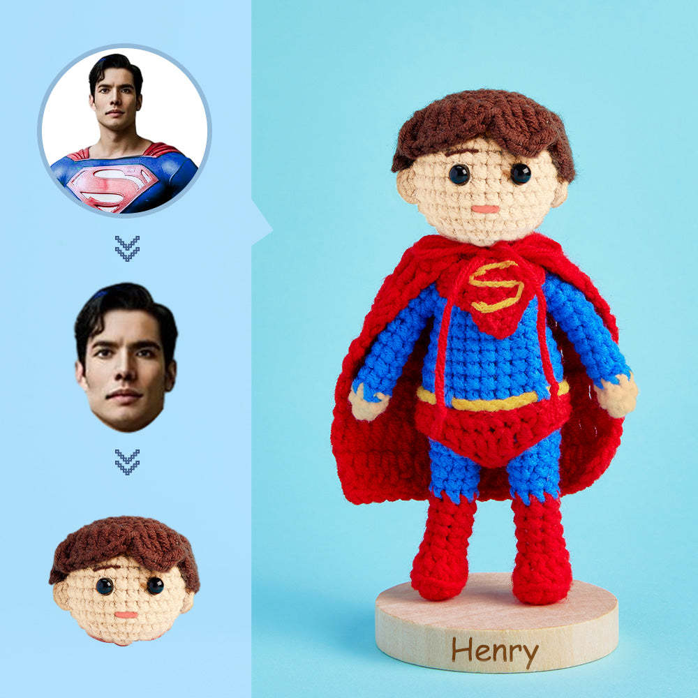 Custom Face Crochet Doll Personalized Gifts Handwoven Mini Dolls - Superman - NameNecklace