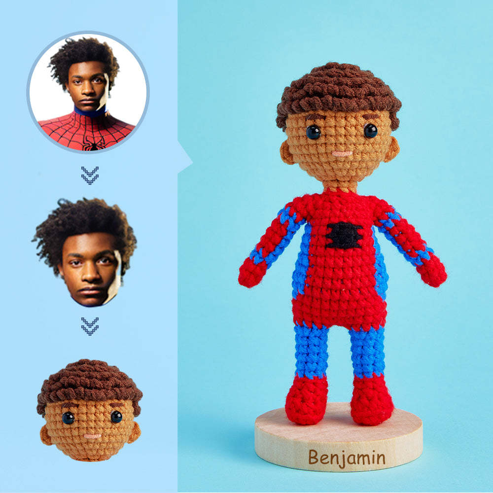 Custom Face Crochet Doll Personalized Gifts Handwoven Mini Dolls - Spiderman - NameNecklace