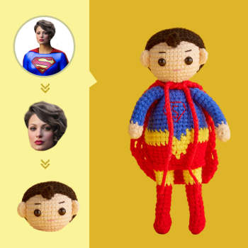 Custom Face Crochet Doll Personalized  Handwoven Mini Dolls Gifts - Supergirl - NameNecklace