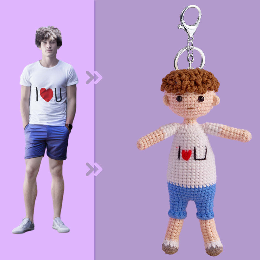 Full Body Customizable 1 Person Custom Crochet Doll Personalized Gifts Handwoven Mini Dolls - I Love U Boy - NameNecklace
