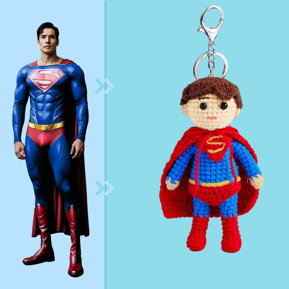 Full Body Customizable 1 Person Custom Crochet Doll Personalized Gifts Handwoven Mini Dolls - Superman - NameNecklace