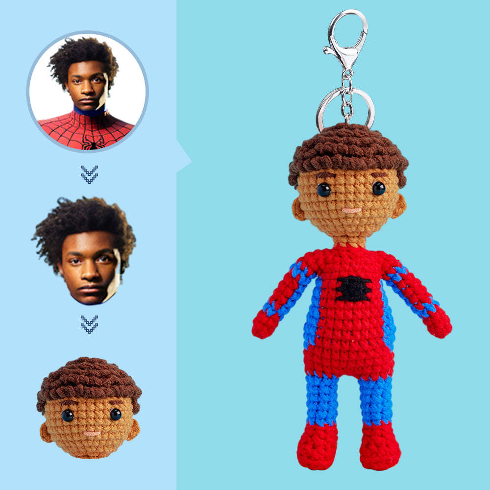 Custom Face Crochet Doll Personalized Gifts Handwoven Mini Dolls - Spiderman - NameNecklace