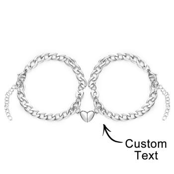 Custom Engraved Bracelet Personalized Letter Couples Cuban Magnetic Bracelet Set - NameNecklace
