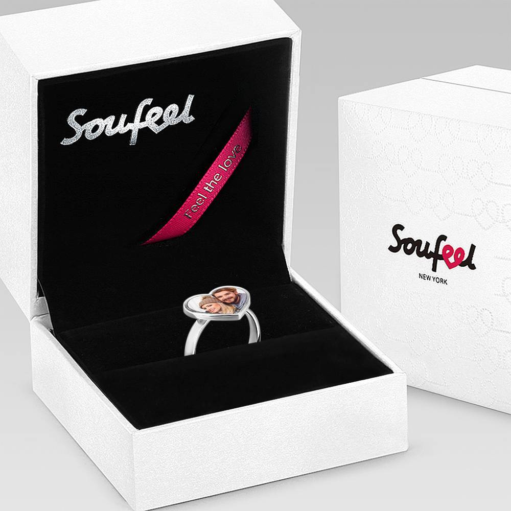Women's Heart Photo Ring With Engraving Silver