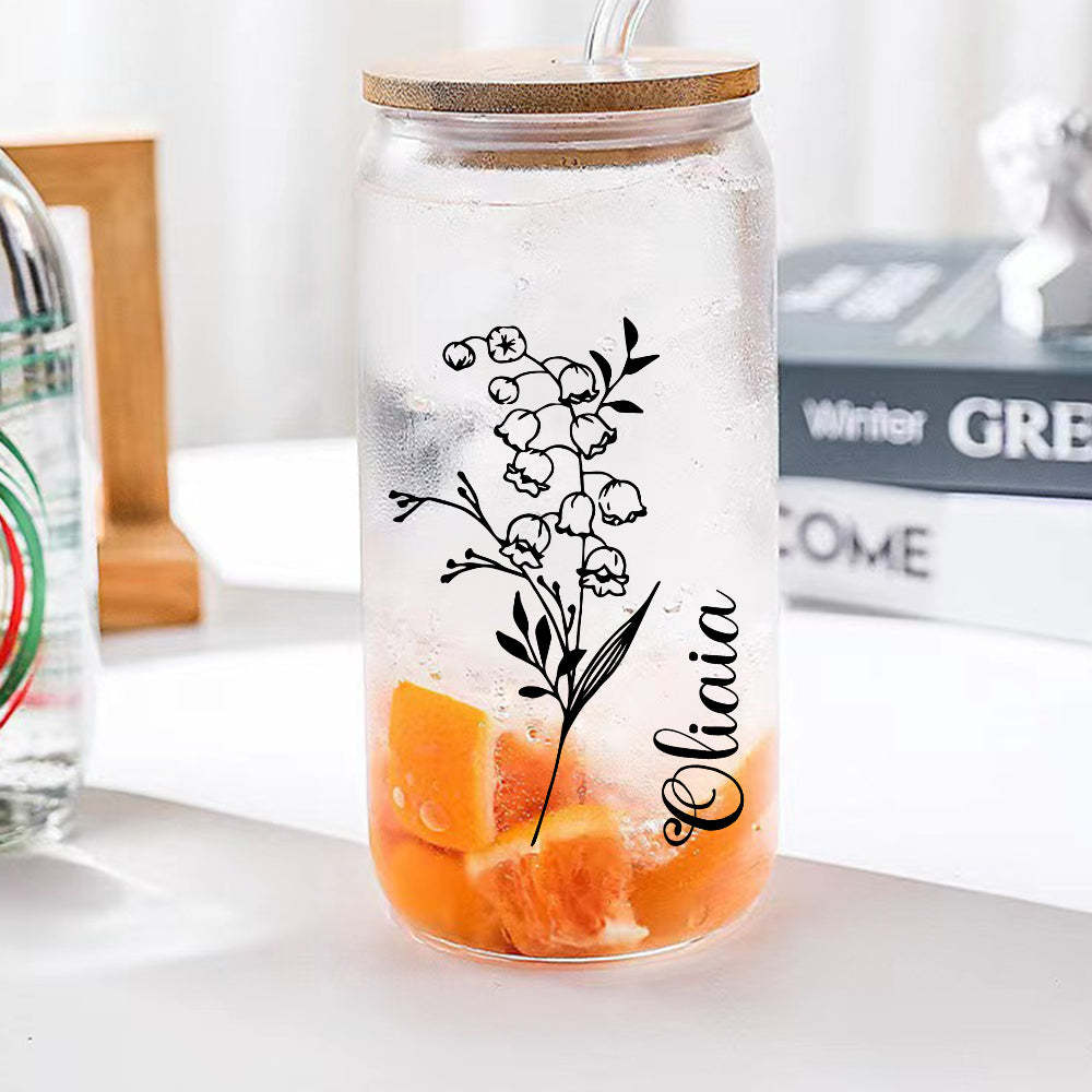 Personalized Name Can Glass with Birth Flower Custom Can Glass with Straw Gift for Mother Friends Family Bridesmaid - NameNecklace