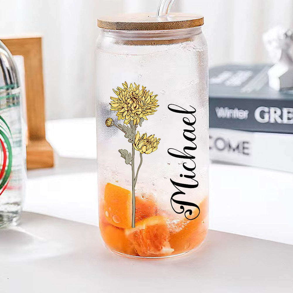 Personalized Name Can Glass with Colorful Birth Flower Custom Can Glass with Straw Gift for Mother Friends Family Bridesmaid - NameNecklace