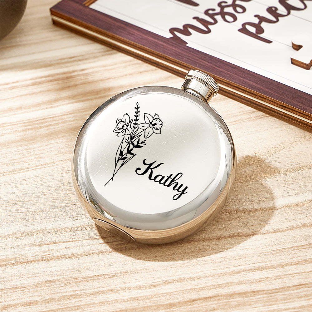 Personalized Name Flask with Birth Flower Custom Flask Gift for Bridesmaid Bachelorette Friends - NameNecklace