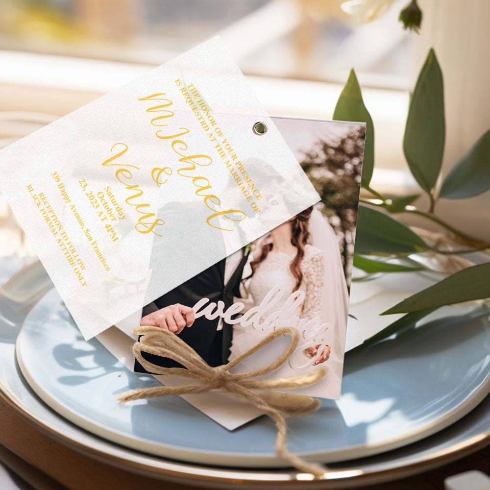 Personalized Photo Card With Text Elegant Wedding Invitation Suite For Couples - NameNecklace