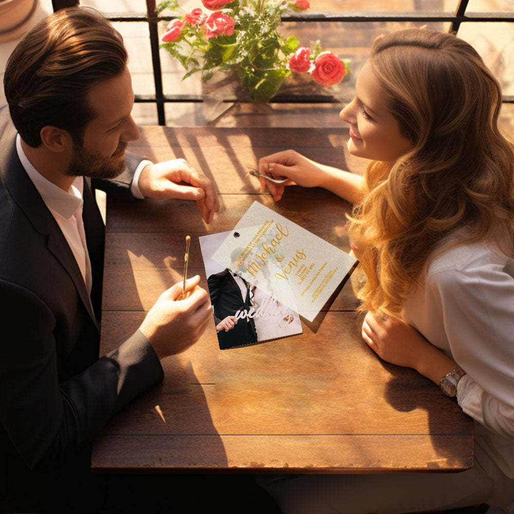 Personalized Photo Card With Text Elegant Wedding Invitation Suite For Couples - NameNecklace