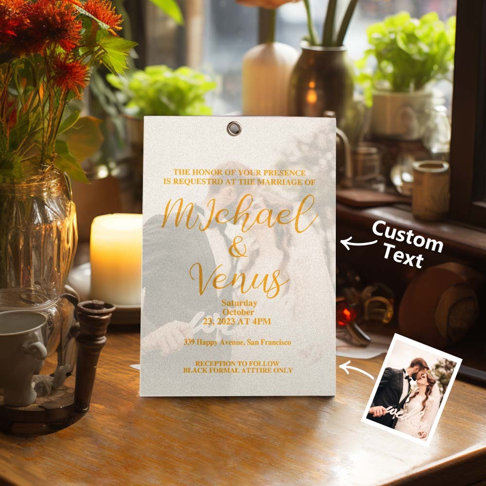 Personalized Photo Card With Text Elegant Wedding Invitation Suite For Couples - NameNecklace