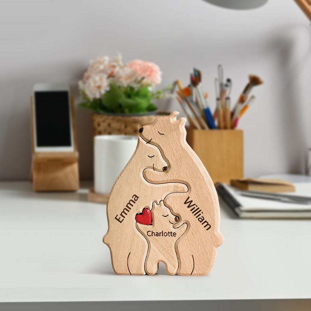 Wooden Bears Puzzle Family Custom Names Puzzle Home Decor Gifts - NameNecklace