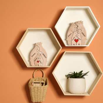 Wooden Bears Plaque Custom Names Bears Puzzle Home Decor Family Gifts - NameNecklace