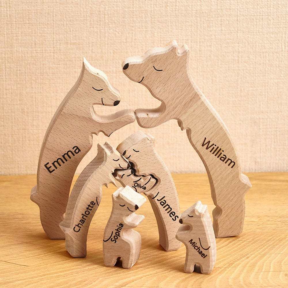 Wooden Bears Puzzle Family Custom Names Puzzle Home Decor Gifts - NameNecklace