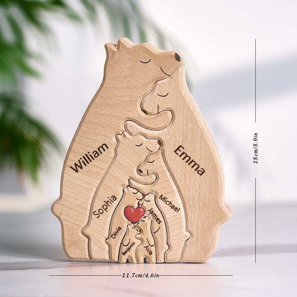 Wooden Bears Puzzle Family Custom Names Puzzle Home Decor Gifts - NameNecklace