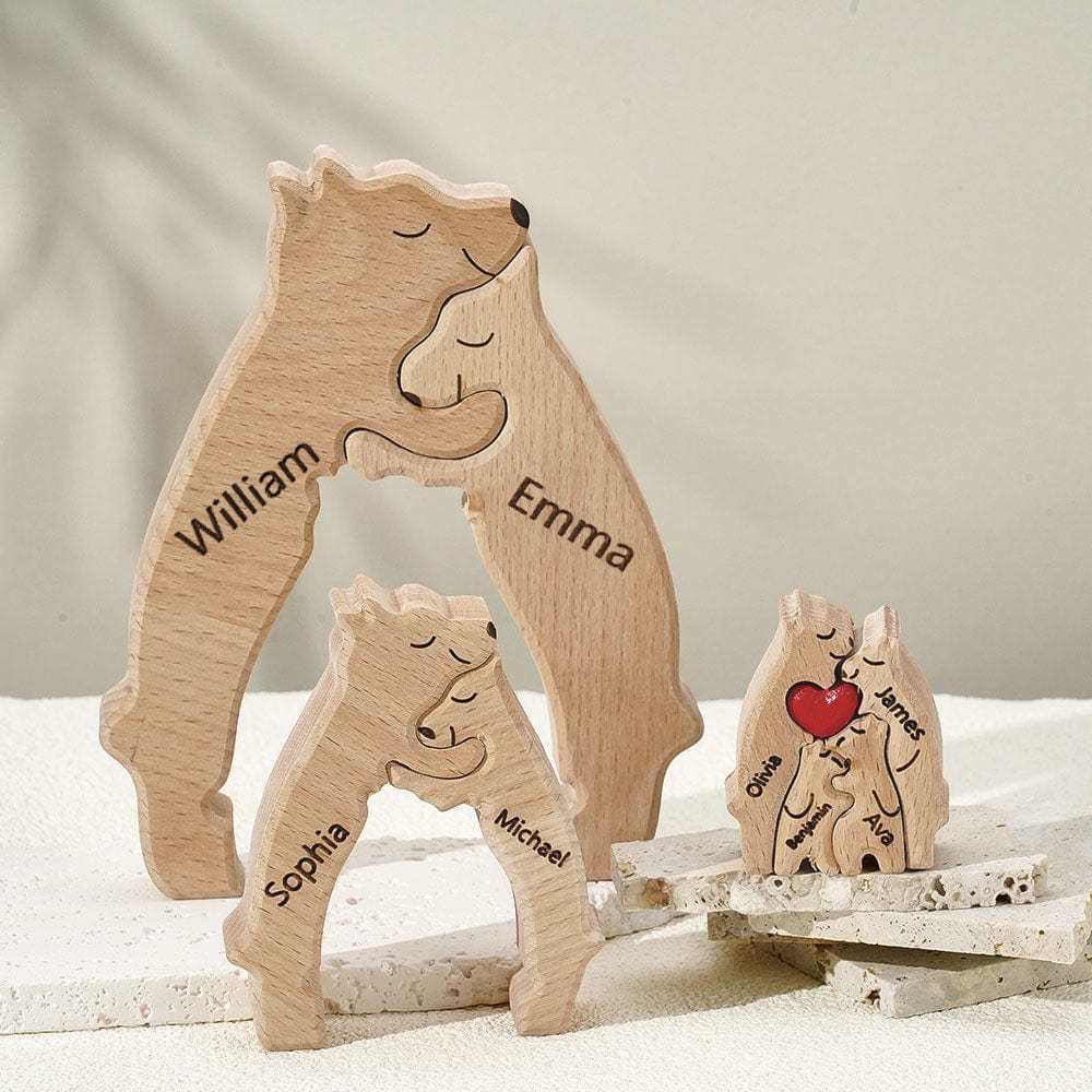 Wooden Bears Puzzle Family Custom Names Puzzle Home Decor Gifts - NameNecklace