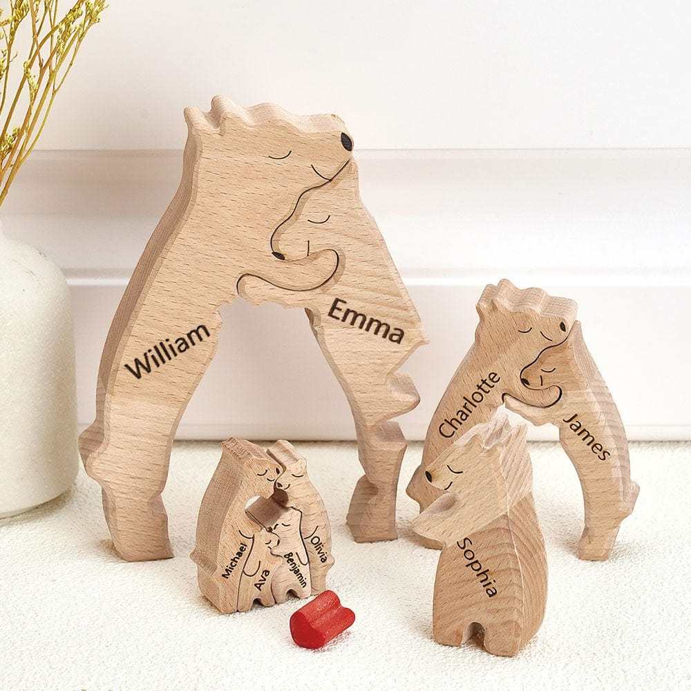 Wooden Bears Puzzle Family Custom Names Puzzle Home Decor Gifts - NameNecklace