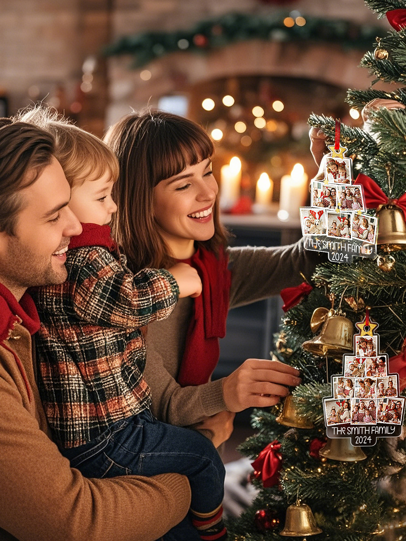 Photo Family Tree Christmas - Personalized Acrylic Photo Ornament, 1st Christmas Together, Personalized Family Christmas Ornament