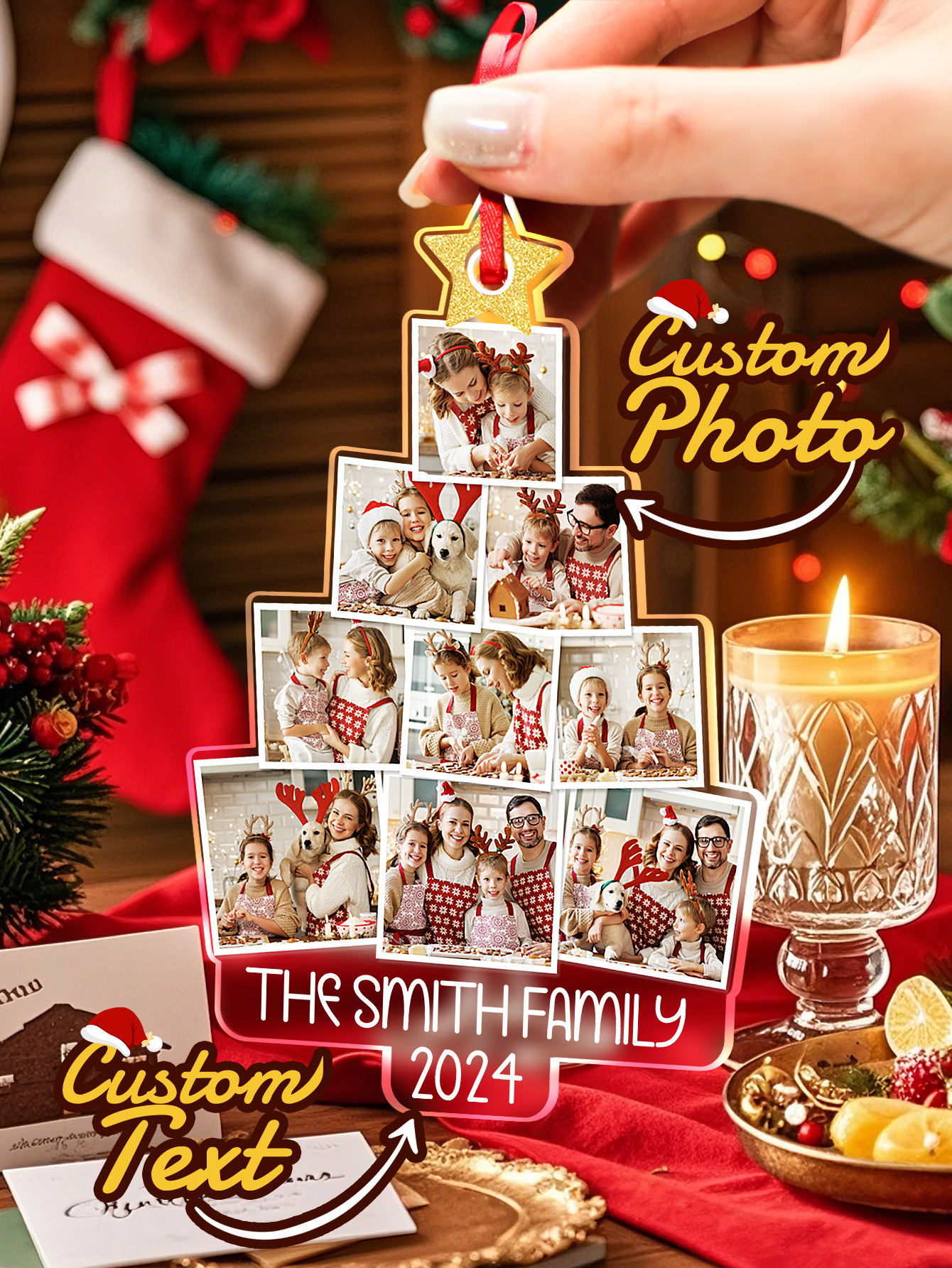 Photo Family Tree Christmas - Personalized Acrylic Photo Ornament, 1st Christmas Together, Personalized Family Christmas Ornament