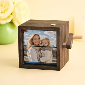 Mother's Day Gifts Flip Book Frame Animation Machine Mechanical Hand-cranked Custom Photo Album with Light Black Walnut Baby Photo Cube Frame