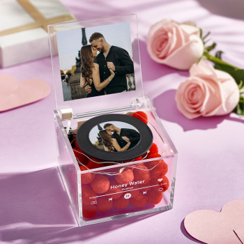 Personalized Mini Vinyl Record Player for Him with Auto-Play Music USB Charging Photo and Warm Light - namenecklace