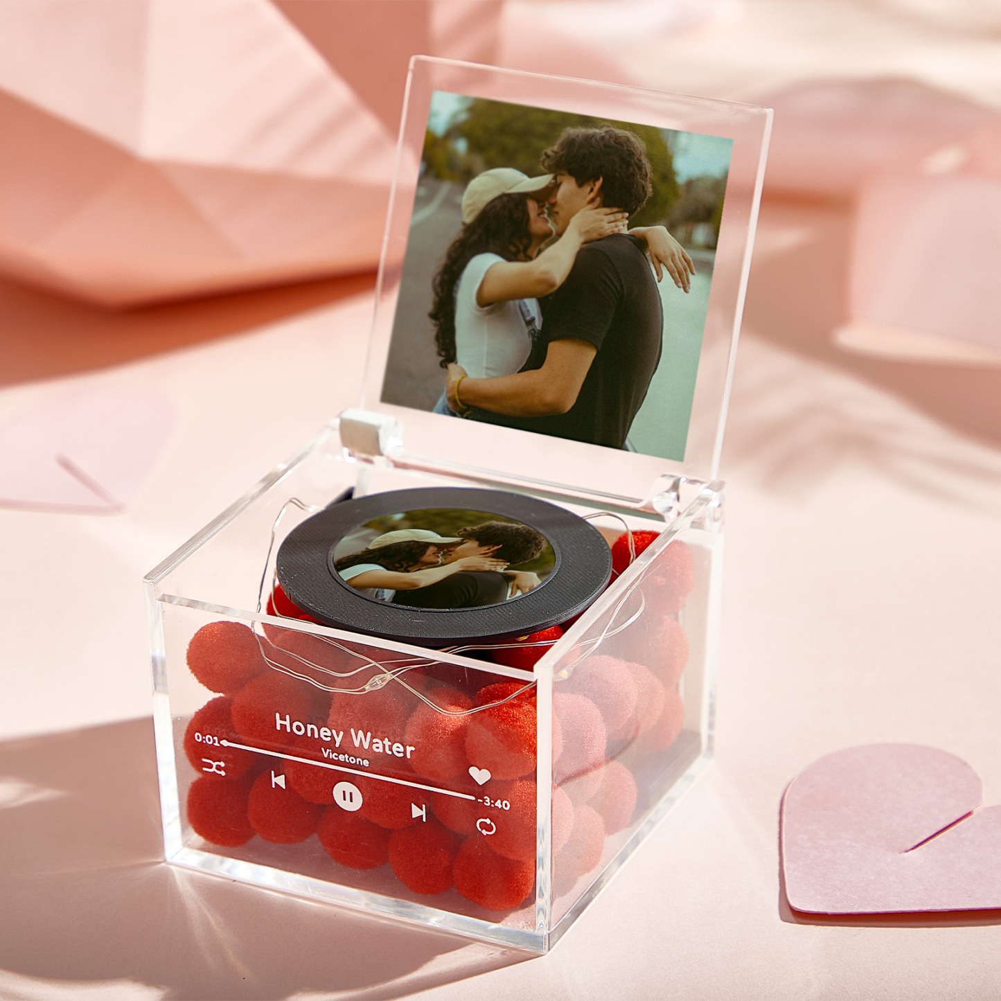 Valentine's Gifts Mini Vinyl Record Player for Your Partner USB Charging with Auto-Play Music and LED Gift - namenecklace