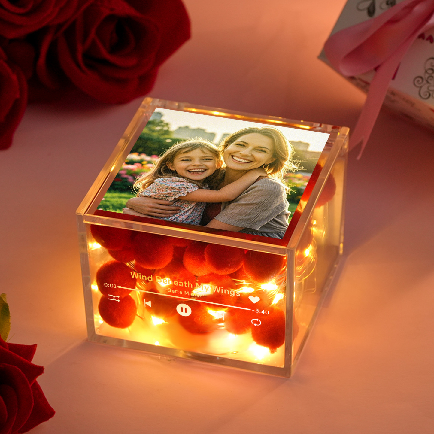 Custom Mini Vinyl Record Player Automatic Music Player Custom Photo Cover Style Engraved Mother's Day Gift for Mum - namenecklace