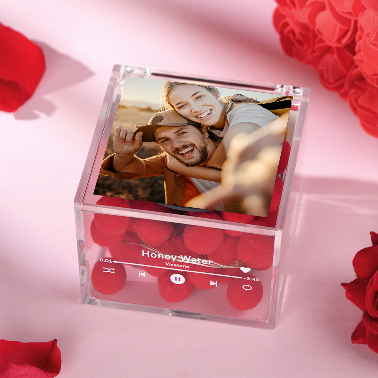 Custom Mini Vinyl Record Player Automatic Music Player Custom Photo Cover Style Engraved Anniversary Gift for Couples - namenecklace