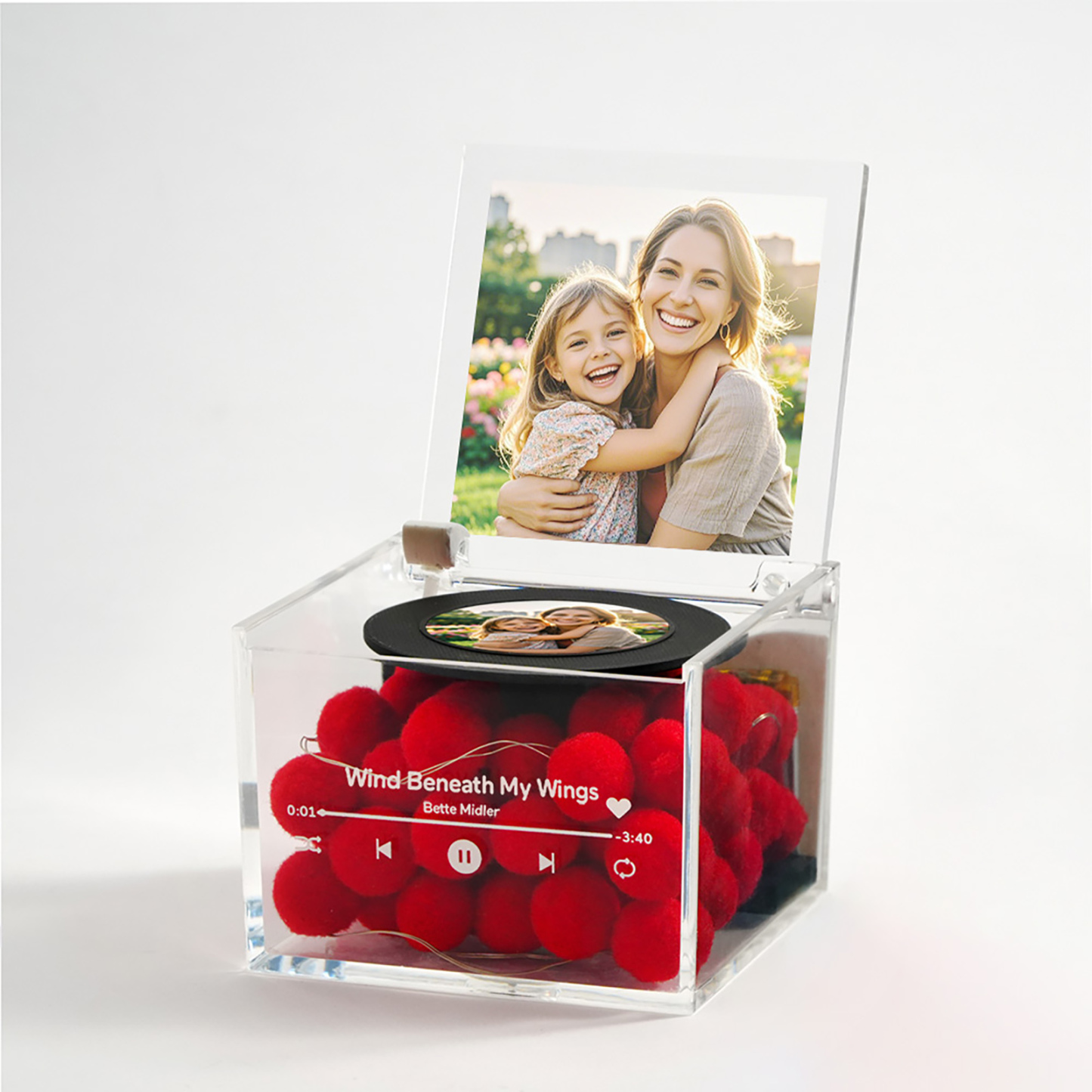 Custom Mini Vinyl Record Player Automatic Music Player Custom Photo Cover Style Engraved Mother's Day Gift for Mum - namenecklace